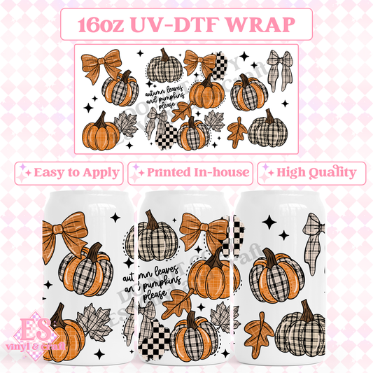 Autumn Leaves and Pumpkins Please - 16oz Beer Can / Libbey UV-DTF Transfer image 0