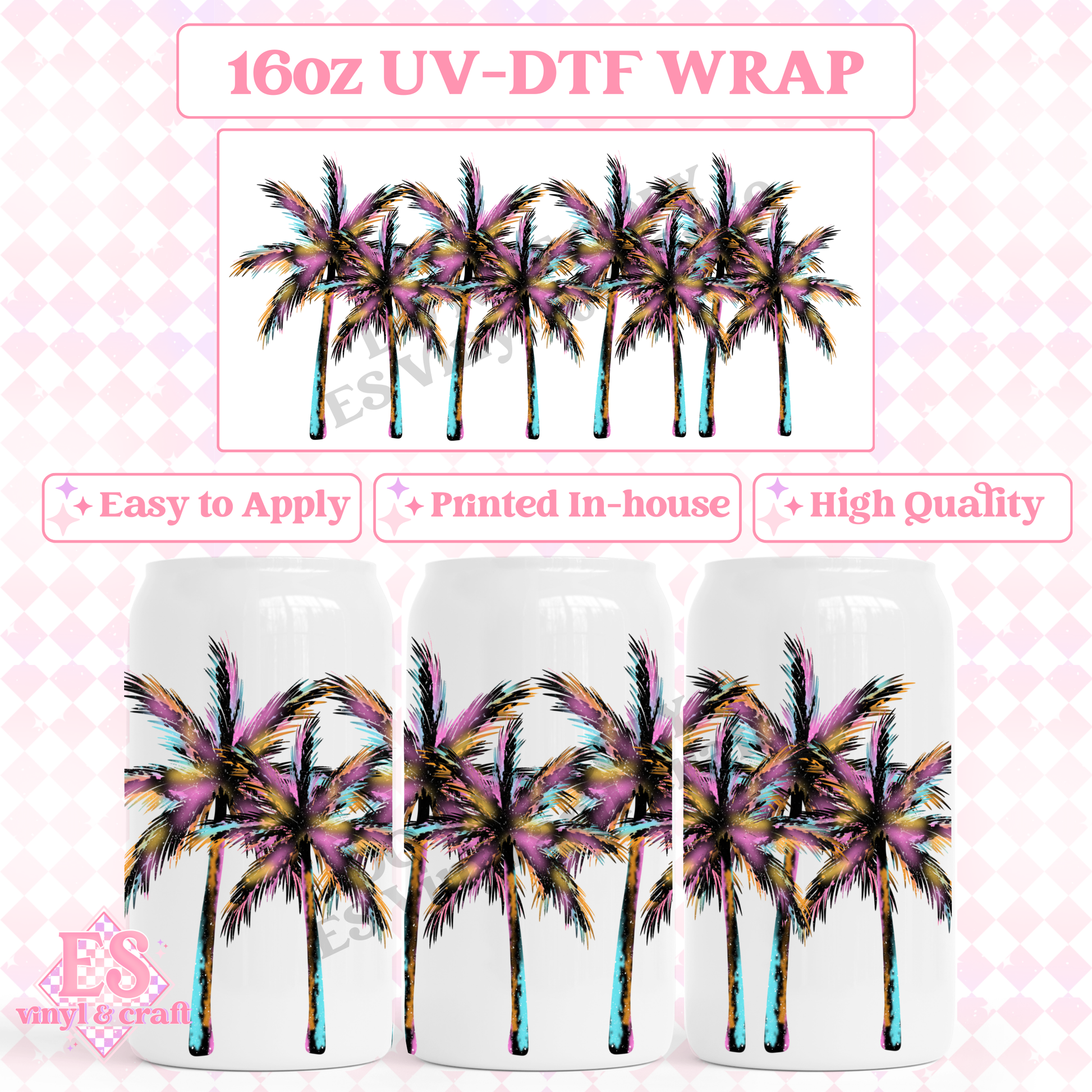 Rainbow Palms - 16oz Beer Can / Libbey UV-DTF Transfer image 0