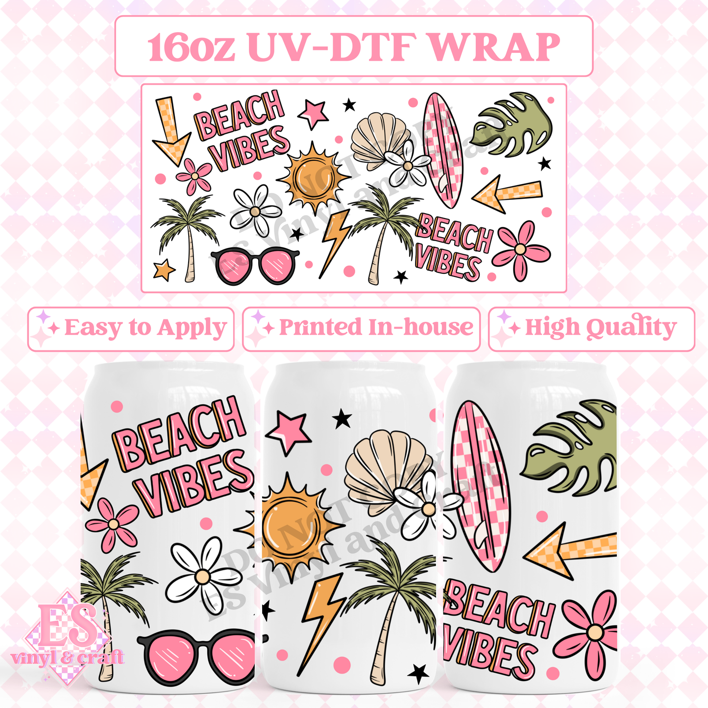 Beach Vibes - 16oz Beer Can / Libbey UV-DTF Transfer image 0