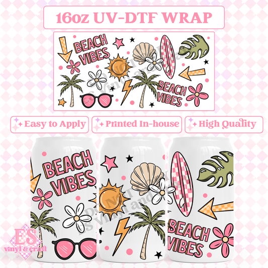 Beach Vibes - 16oz Beer Can / Libbey UV-DTF Transfer image 0