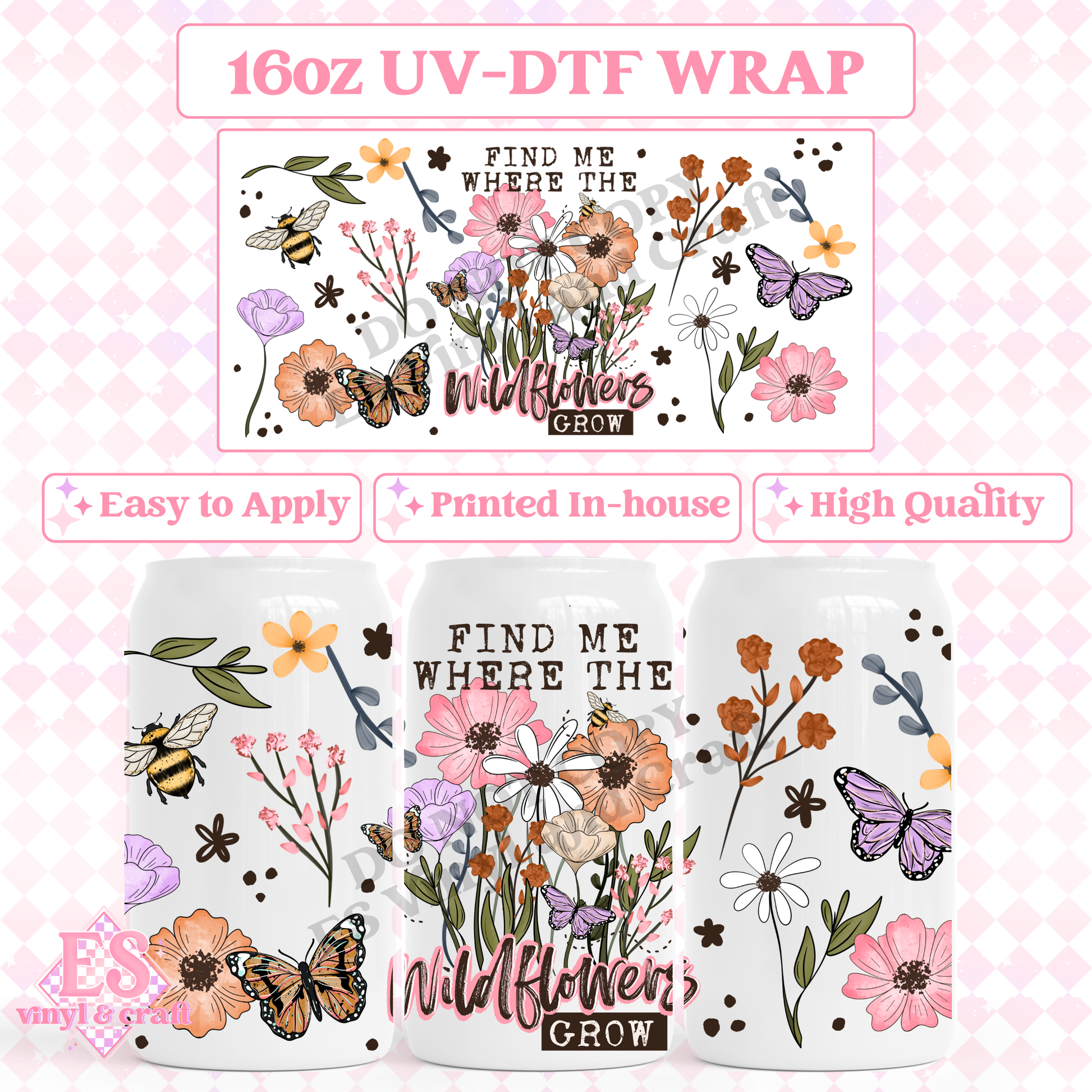Find me where the Wildflowers Grow - 16oz Beer Can / Libbey UV-DTF image 0