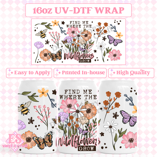Find me where the Wildflowers Grow - 16oz Beer Can / Libbey UV-DTF image 0