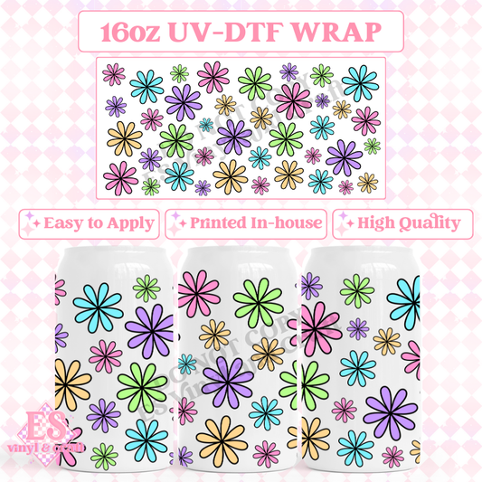Rainbow Flowers - 16oz Beer Can / Libbey UV-DTF Transfers image 0