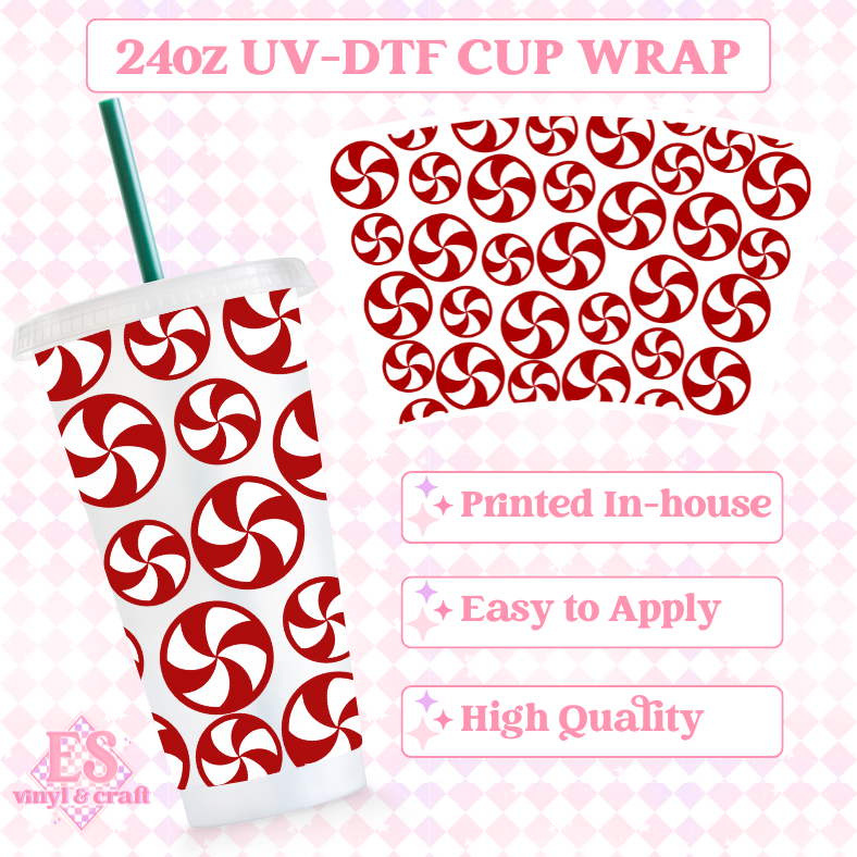 Peppermints Christmas Candy - UVDTF 24oz Cold Cup Wrap image 0