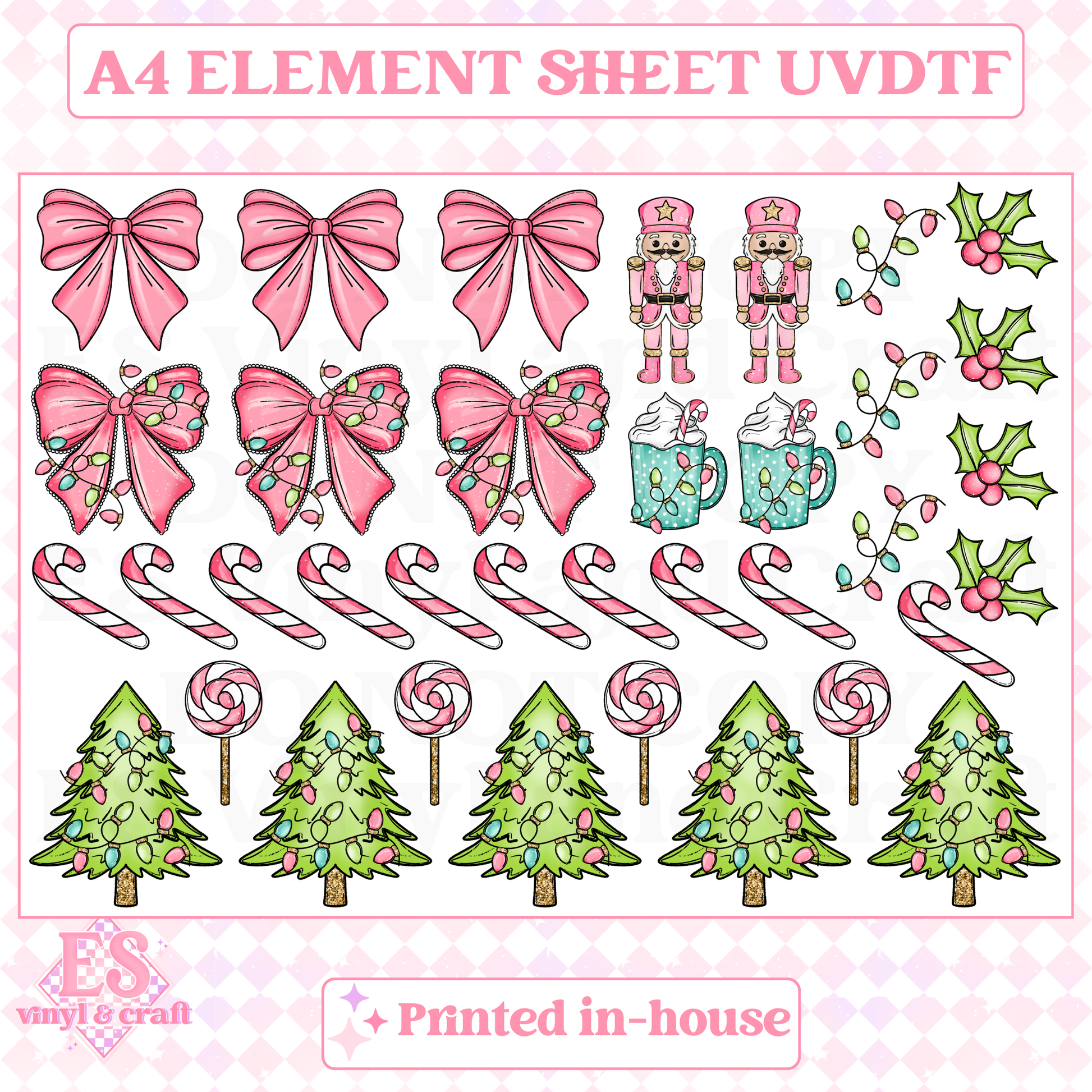 Mint, Pink and Green Christmas - UVDTF (A4 Sheet) 210mm x 300mm image 0