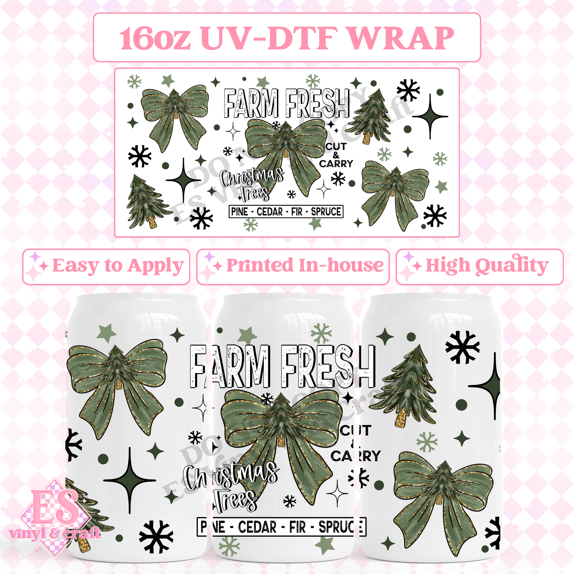 Farm Fresh Trees and Bows - 16oz Beer Can / Libbey UV-DTF Transfer image 0