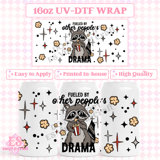 Fuelled By Other People's Drama - 16oz Beer Can / Libbey UV-DTF Transfer image 0