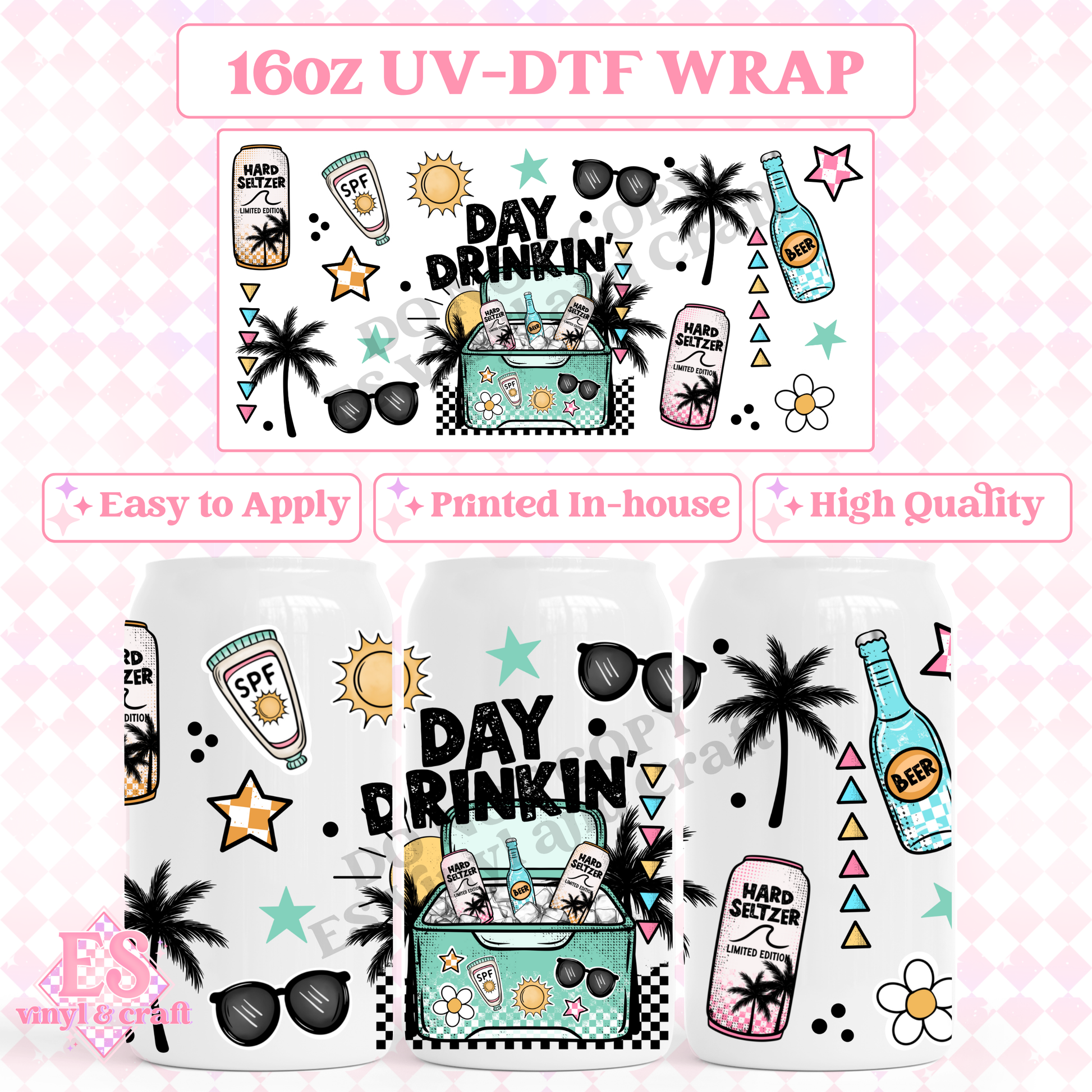 Day Drinkin - 16oz Beer Can / Libbey UV-DTF Transfer image 0