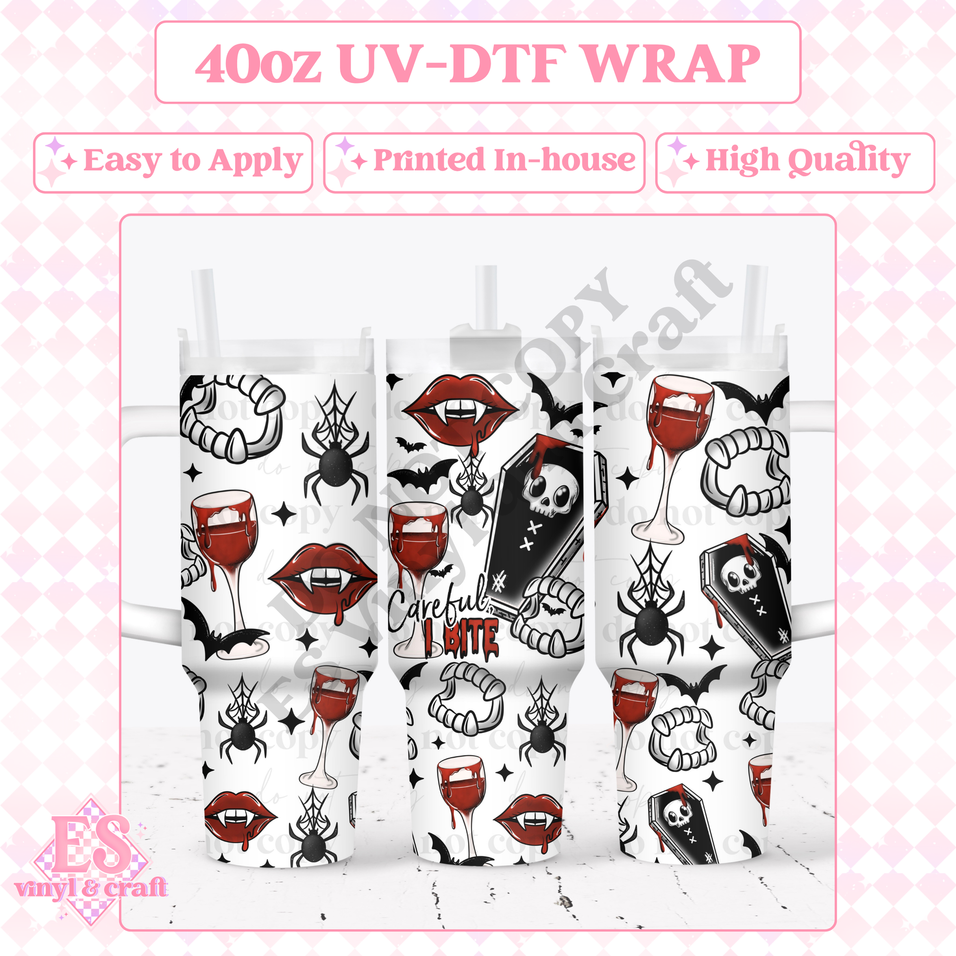 Careful I Bite - 40oz Tumbler Wraps - UV-DTF (2 Wraps - Top & Bottom) image 0