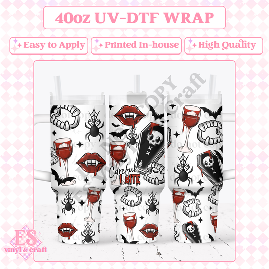 Careful I Bite - 40oz Tumbler Wraps - UV-DTF (2 Wraps - Top & Bottom) image 0