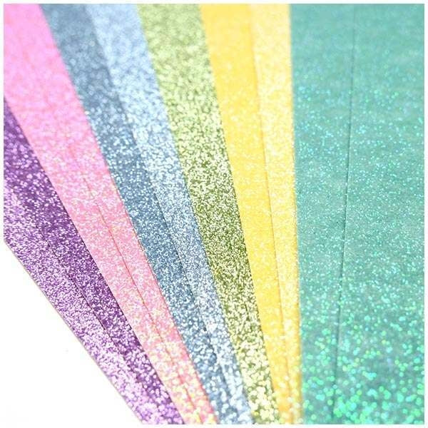 Dovecraft Double Sided Glitter Bumper Pack - Rainbow Pastels 12 Sheets 350gsm image 1