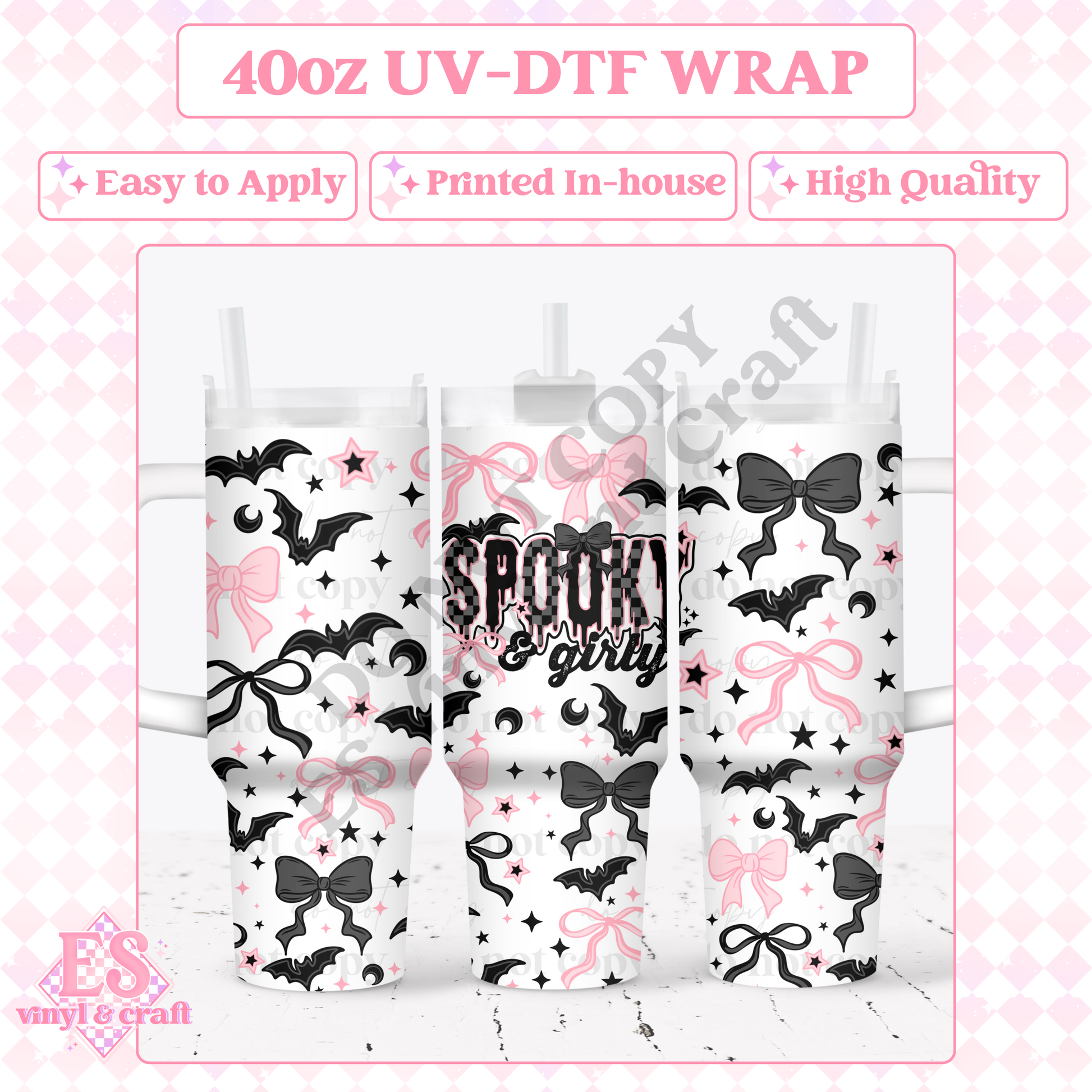 Spooky Girly - 40oz Tumbler Wraps - UV-DTF (2 Wraps - Top and B image 0
