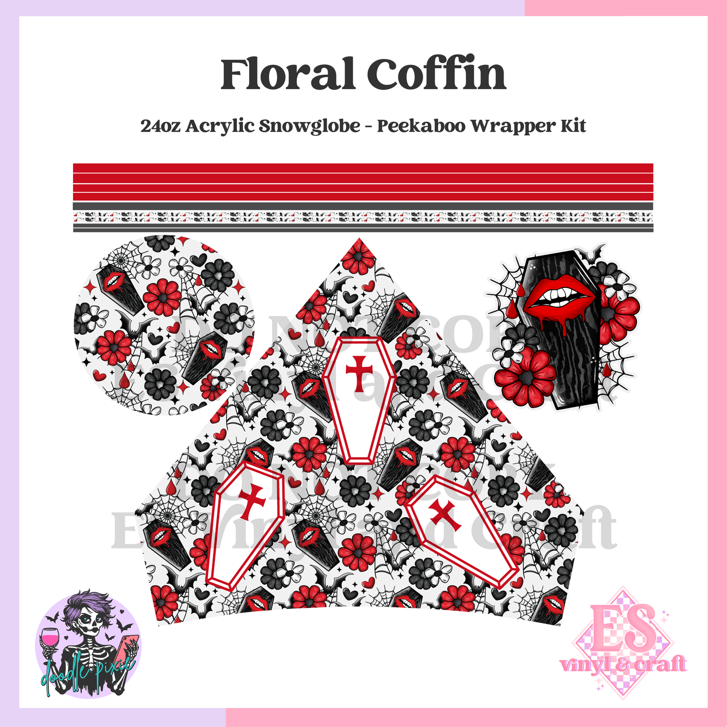 Floral Coffin – 24oz Snowglobe Wrapper Kit image 1