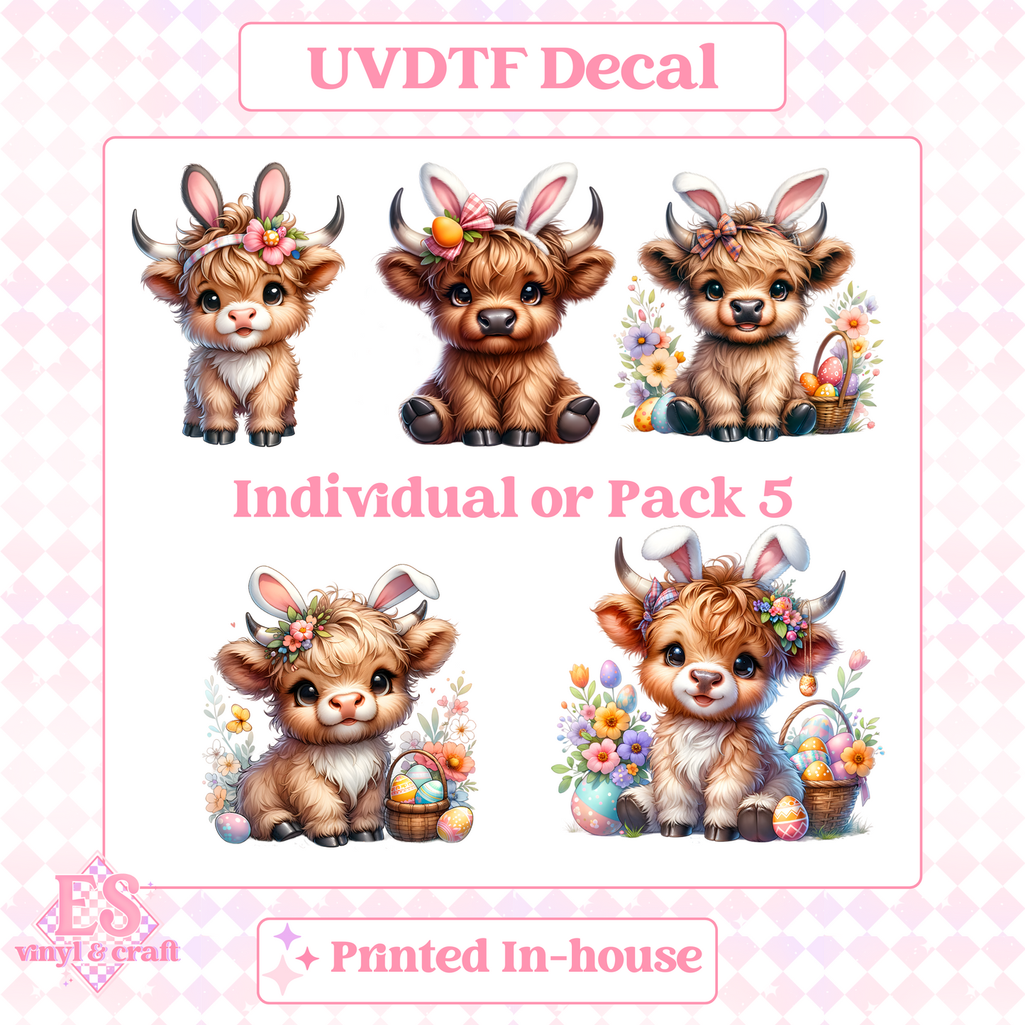 Easter Highland Cows - UV-DTF Decal Transfer image 0