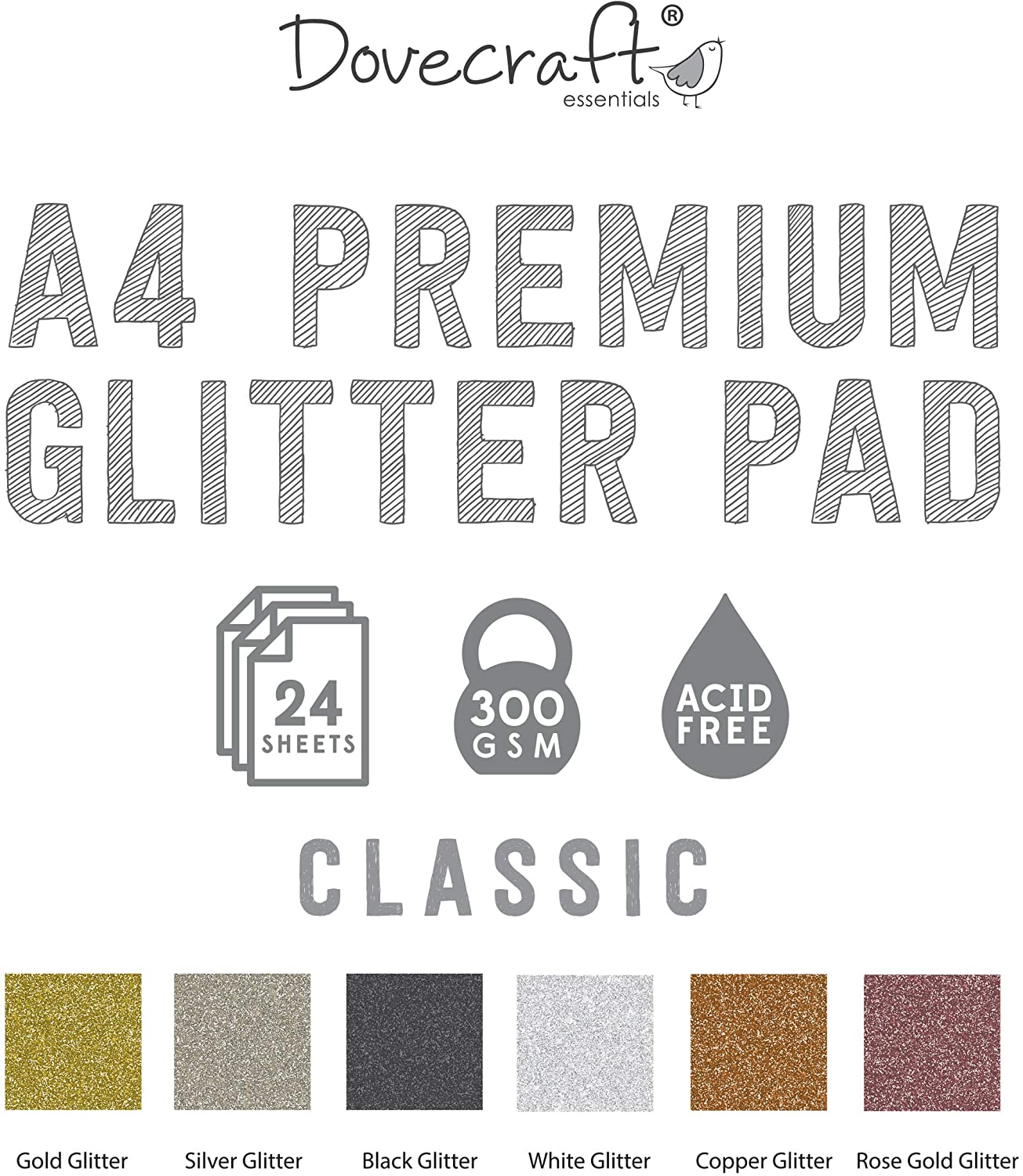 Dovecraft Glitter Card A4 Pad - Metallic 24 Sheets 300gsm image 2