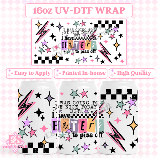 Haters - 16oz Beer Can / Libbey UV-DTF Transfer image 0