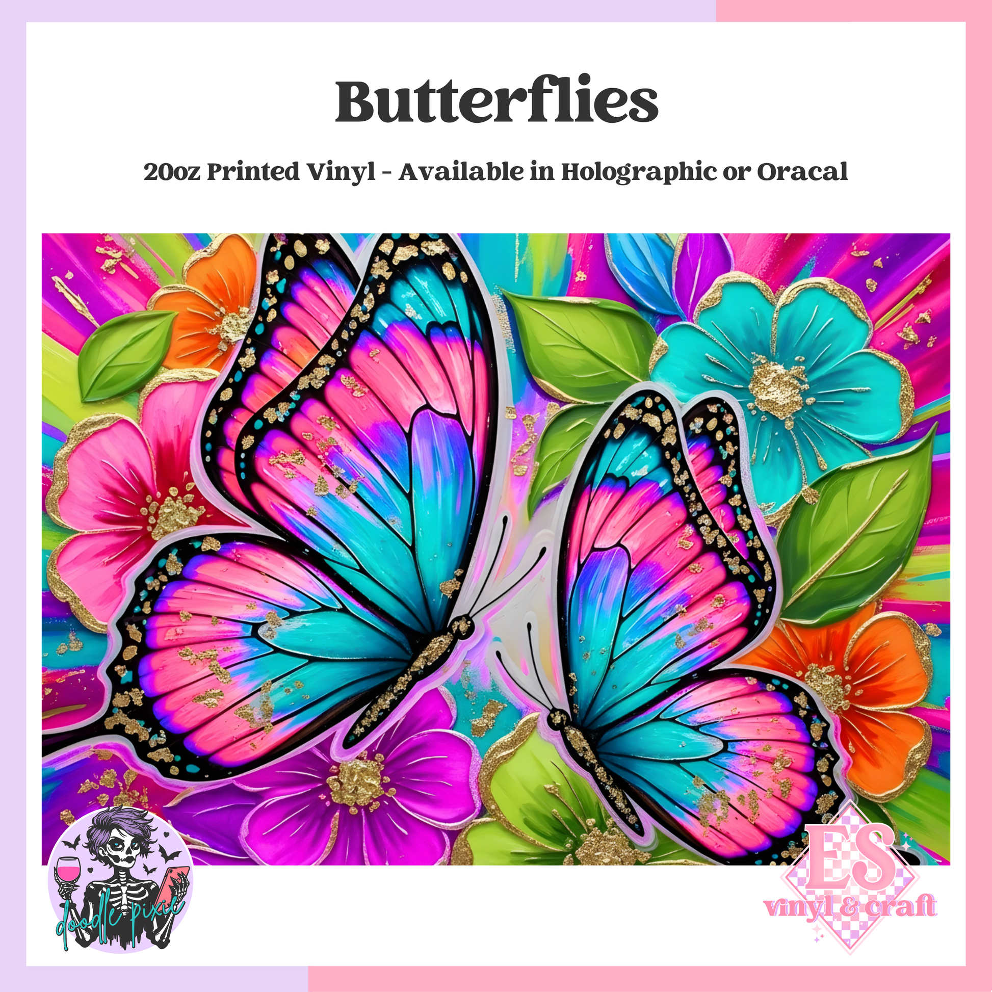 Butterflies - 20oz Printed Tumbler Self Adhesive Vinyl image 0
