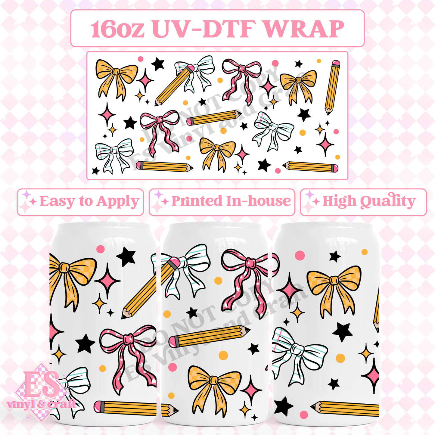 School Bows - 16oz Beer Can / Libbey UV-DTF Transfer image 0