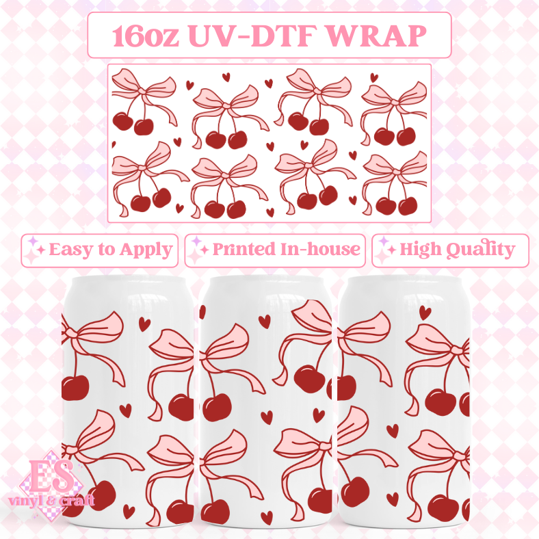 Valentine's Cherry Bows - 16oz Beer Can / Libbey UV-DTF Transfer image 0