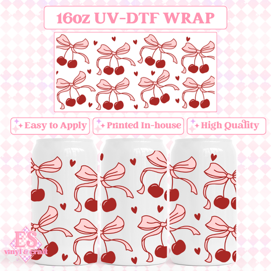 Valentine's Cherry Bows - 16oz Beer Can / Libbey UV-DTF Transfer image 0