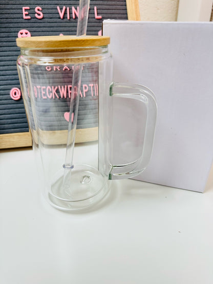 12oz Double Wall Snowglobe Beer Can Glass with Handle image 1