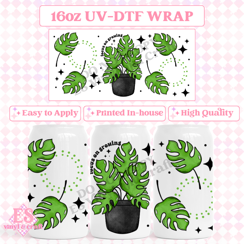 Spooky Monstera - 16oz Beer Can / Libbey UV-DTF Transfer image 0
