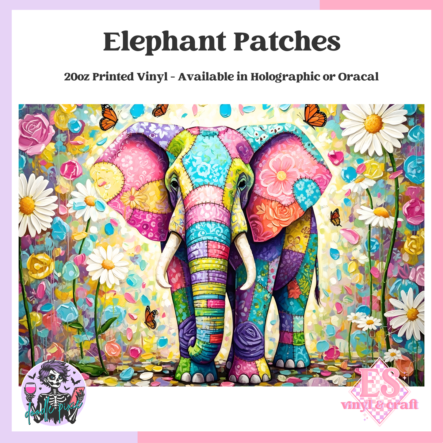 Elephant Patches - 20oz Printed Tumbler Self Adhesive Vinyl image 0