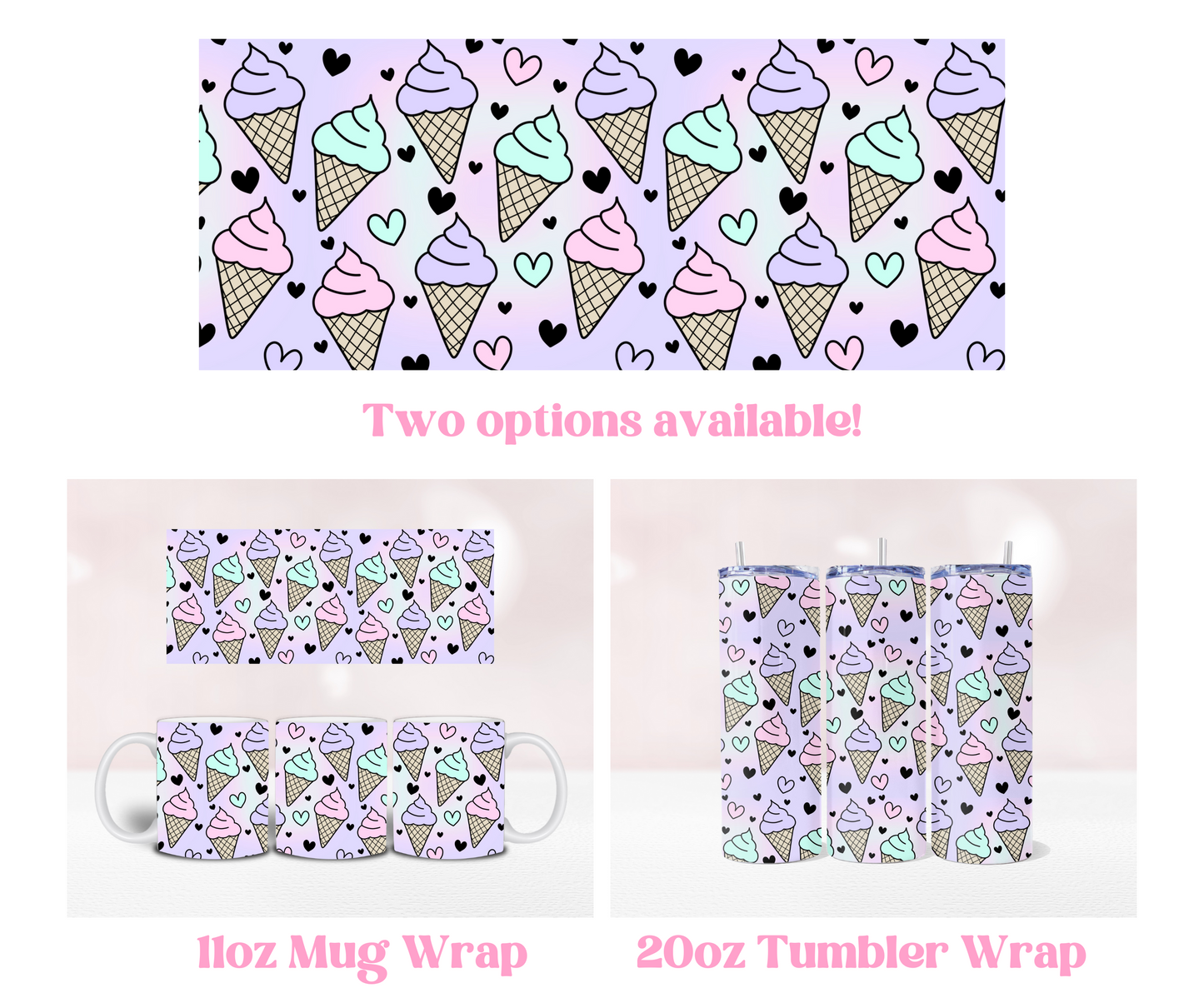 Ice Cream Seamless - Pre Printed Sublimation 11oz or 20oz Wrap image 0