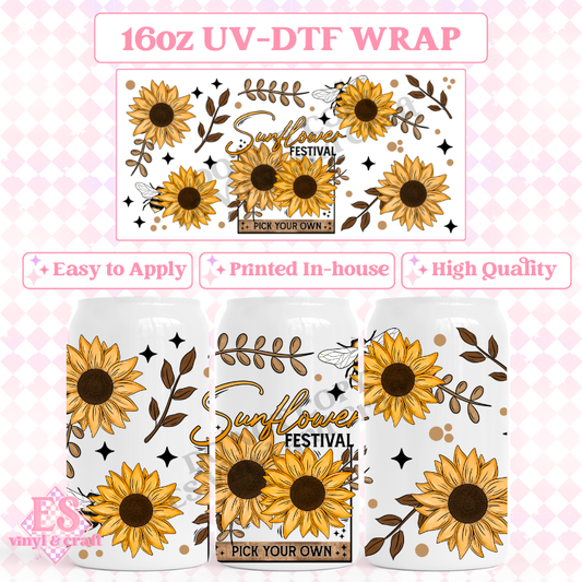 Sunflower Festival - 16oz Beer Can / Libbey UV-DTF Transfer image 0