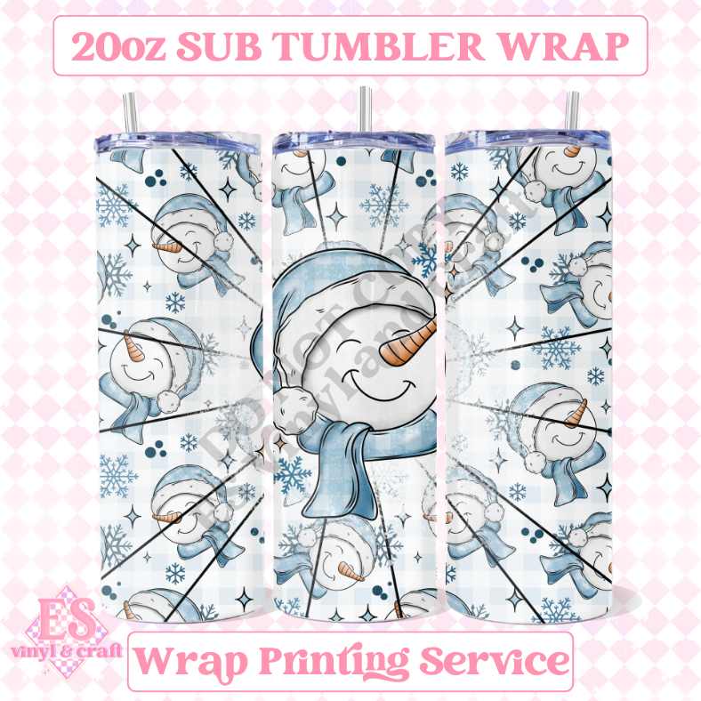 Blue Snowmen - Full 20oz Tumbler Sublimation Ready Print image 0