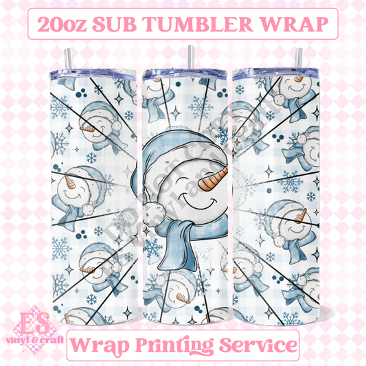 Blue Snowmen - Full 20oz Tumbler Sublimation Ready Print image 0