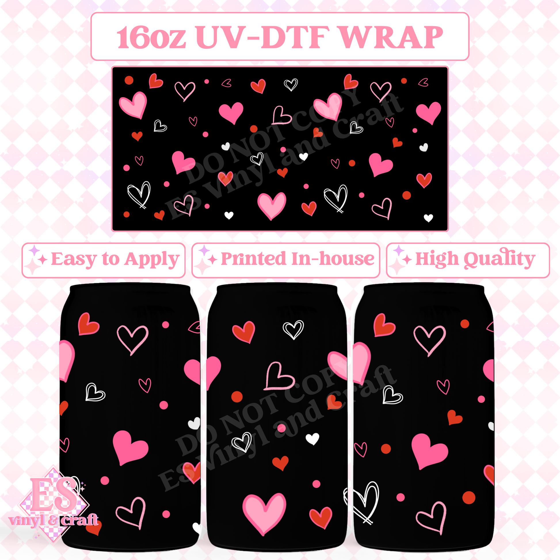 Hearts - 16oz Beer Can / Libbey UV-DTF image 0