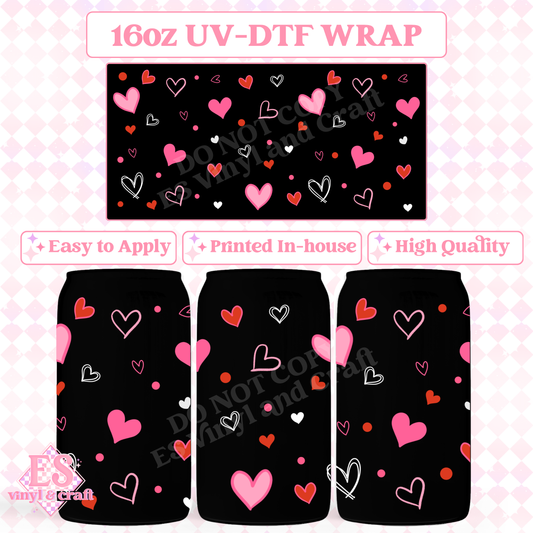 Hearts - 16oz Beer Can / Libbey UV-DTF image 0