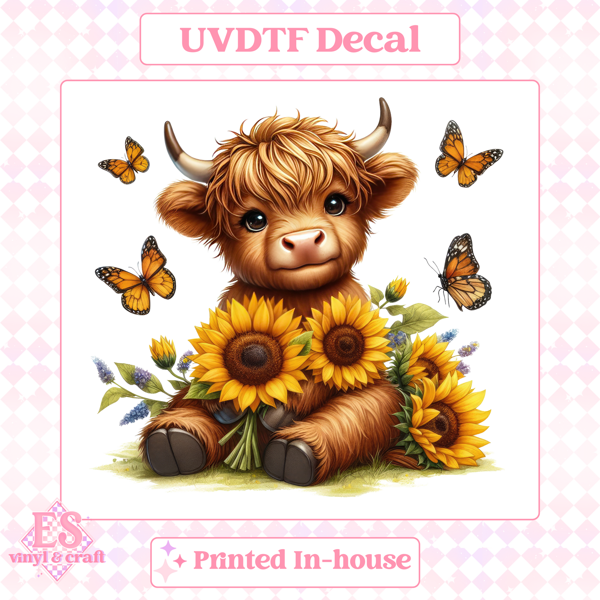 Sunflower Highland Cows - UV-DTF Decal Transfer image 2