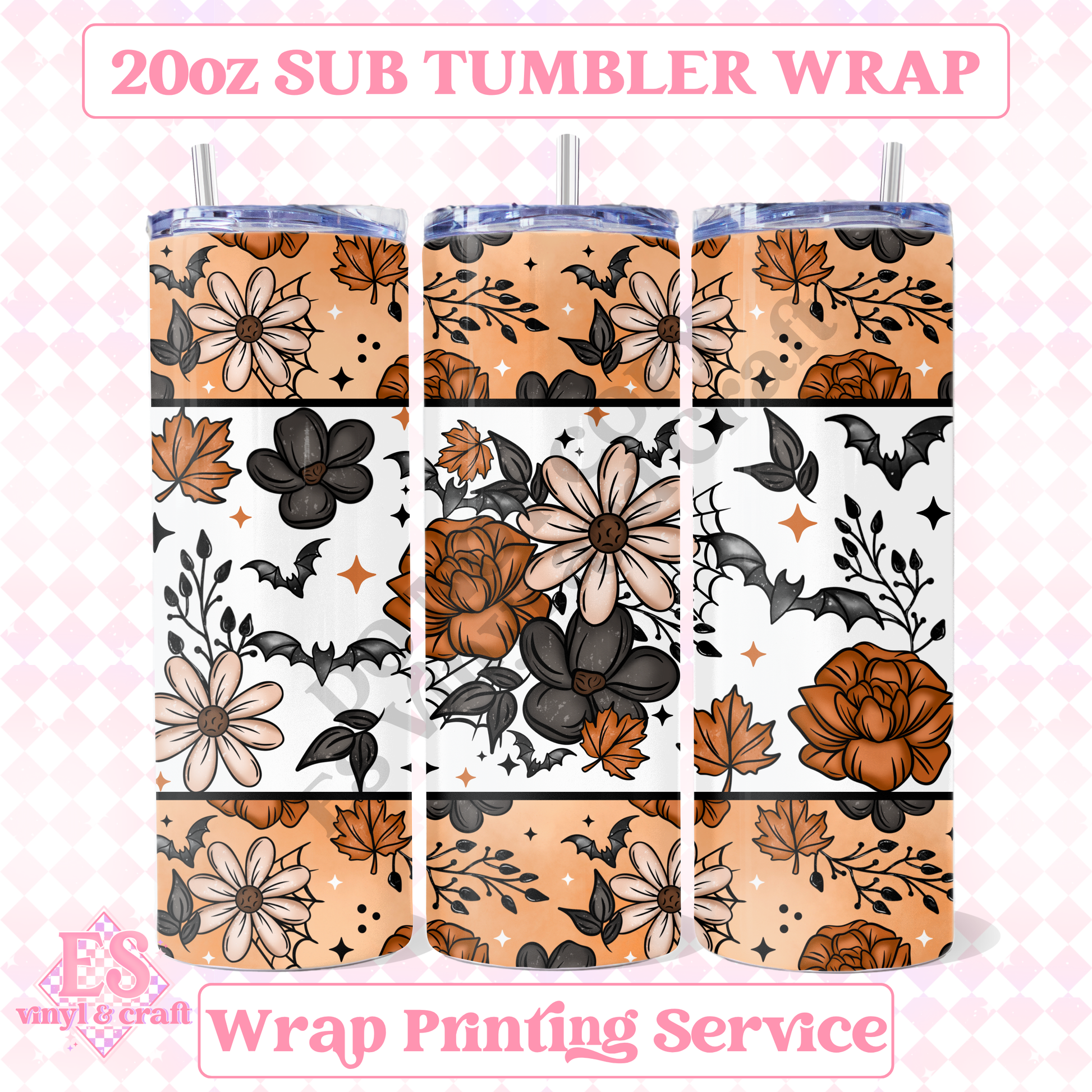Autumn Bat Florals - Full 20oz Tumbler Sublimation Print image 0