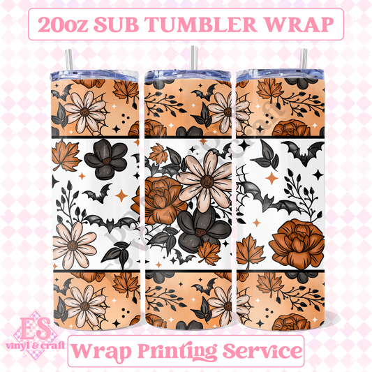 Autumn Bat Florals - Full 20oz Tumbler Sublimation Print image 0
