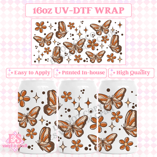 Autumn Butterflies - 16oz Beer Can / Libbey UV-DTF Transfer image 0