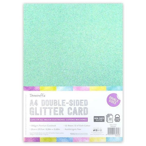 Dovecraft Double Sided Glitter Bumper Pack - Rainbow Pastels 12 Sheets 350gsm image 0