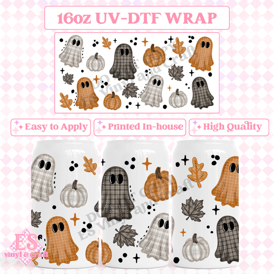 Plaid Ghosts - 16oz Beer Can / Libbey UV-DTF Transfer image 0