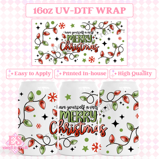 Merry Christmas Lights - 16oz Beer Can / Libbey UV-DTF Transfer image 0