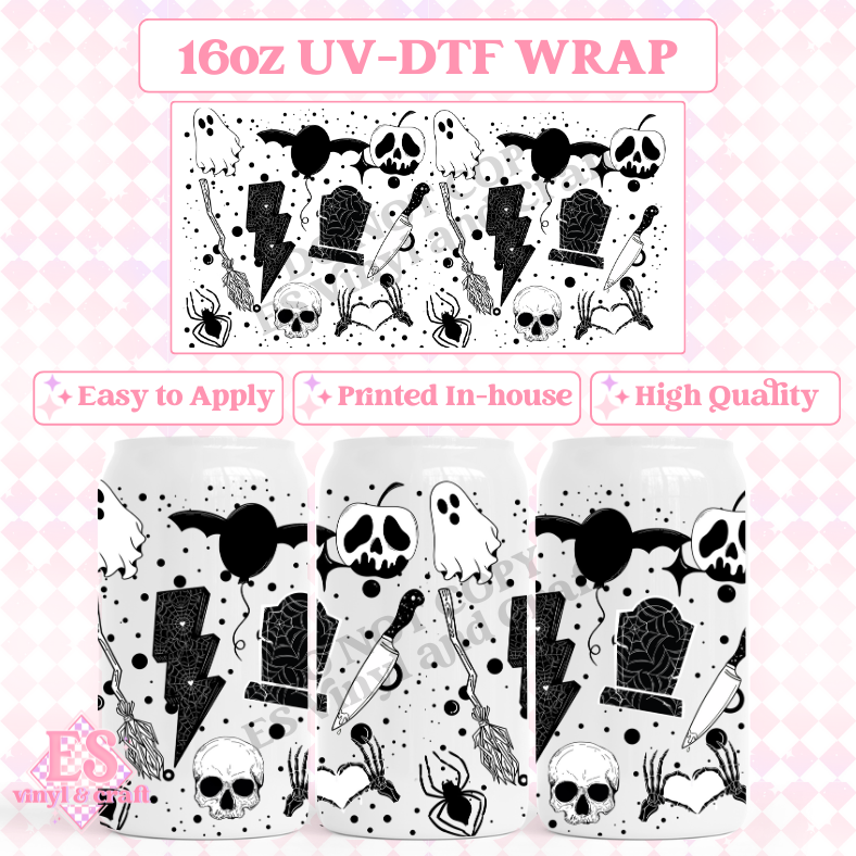 Spooky Doodles - 16oz Beer Can / Libbey UV-DTF Transfers image 0