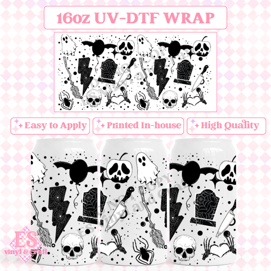 Spooky Doodles - 16oz Beer Can / Libbey UV-DTF Transfers image 0
