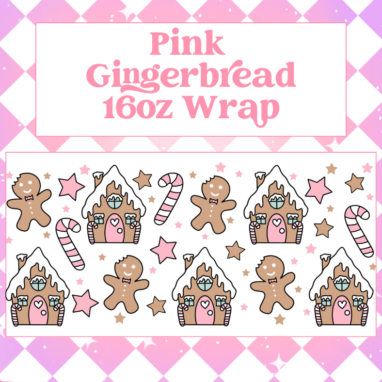 Gingerbread House Pink Edition - 16oz Beer / Libbey Can Wrap Holographic Vinyl image 0