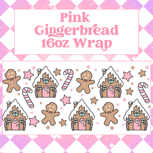 Gingerbread House Pink Edition - 16oz Beer / Libbey Can Wrap Holographic Vinyl image 0
