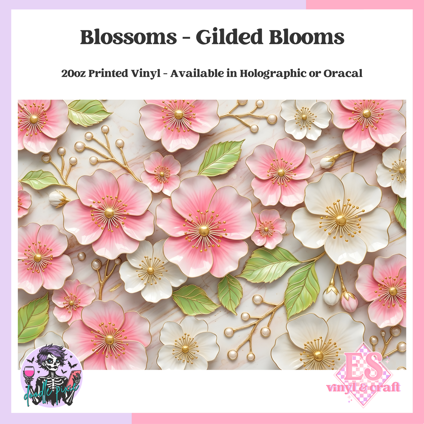 Blossoms - 20oz Printed Tumbler Self Adhesive Vinyl image 0