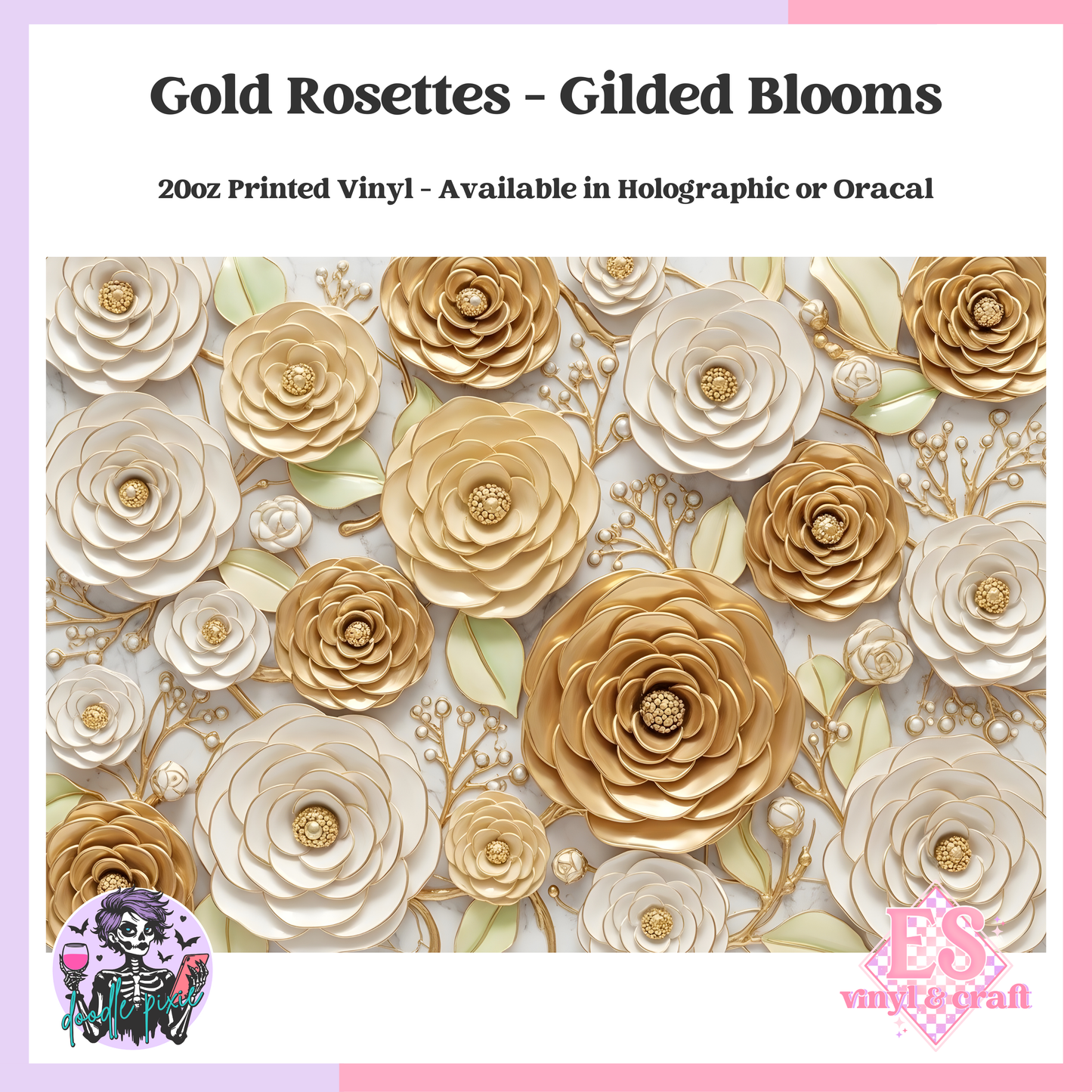 Golden Rosettes - 20oz Printed Tumbler Self Adhesive Vinyl image 0