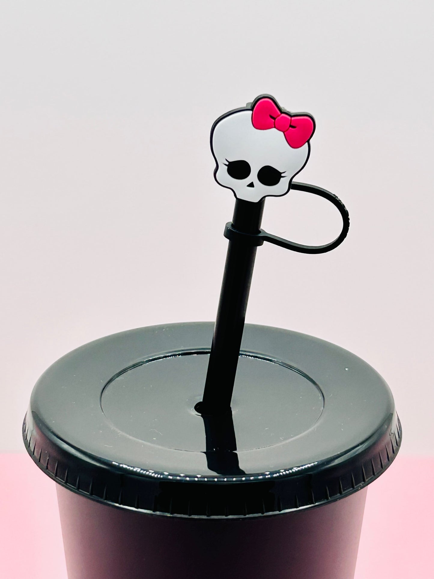 Straw Topper - Pink Bow Skull image 0