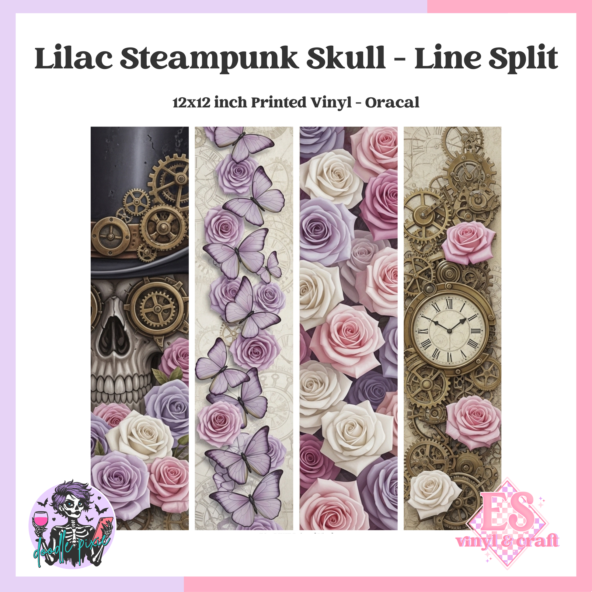 Lilac Steampunk Skull - Line Split 12" x 12" Printed Vinyl image 0