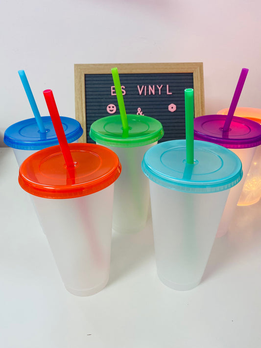 Coloured Clear Lid Frosted Solid Cold Cup 24oz image 0