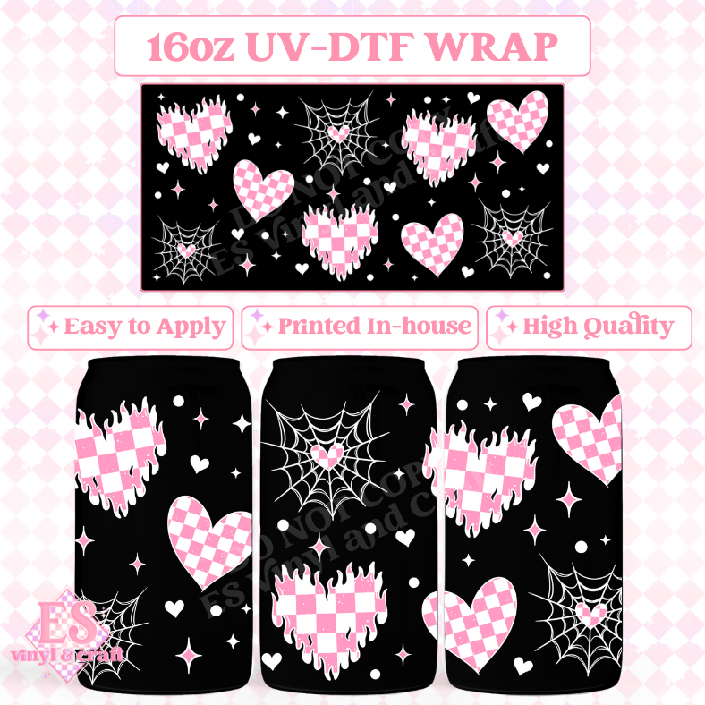 Hearts White and Pink - 16oz Beer Can / Libbey UV-DTF Transfer image 0
